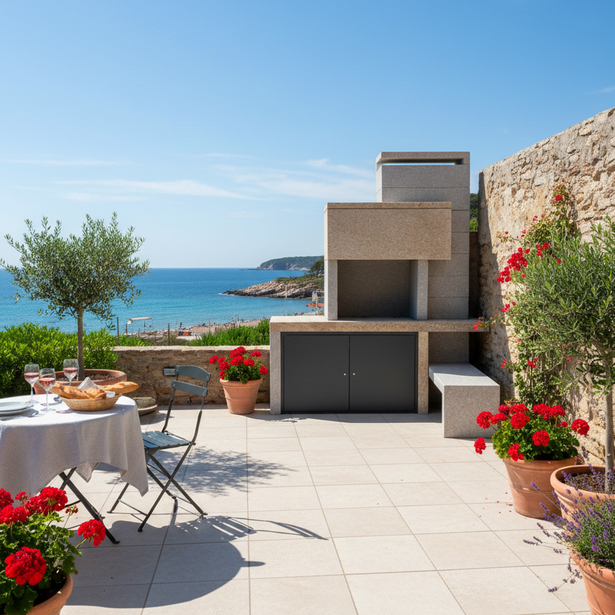 Granito 51 – Cucina da esterno moderna in granito con griglia da 70 cm e vano chiuso