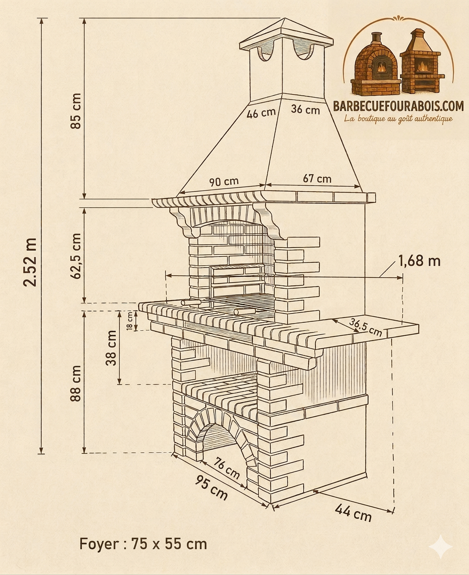 Calabria 206G – Barbecue tradizionale in mattoni e pietra ricostituita con mensola – griglia da 70 cm