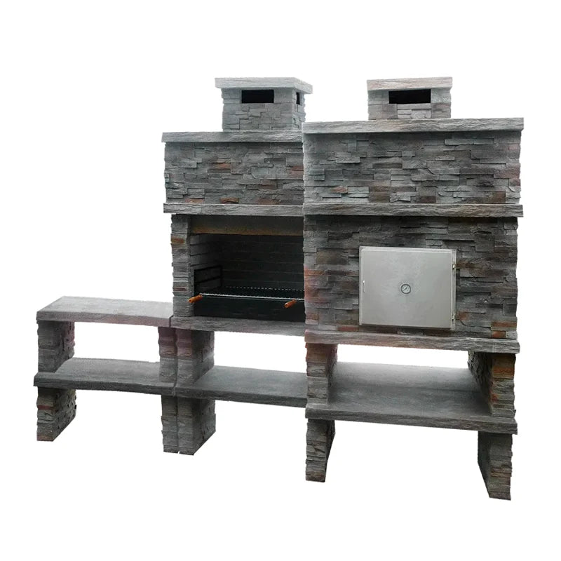 Montara 41 Four 80 – Slate-look stone barbecue with 80 cm grill, wood-fired oven and stainless steel sink