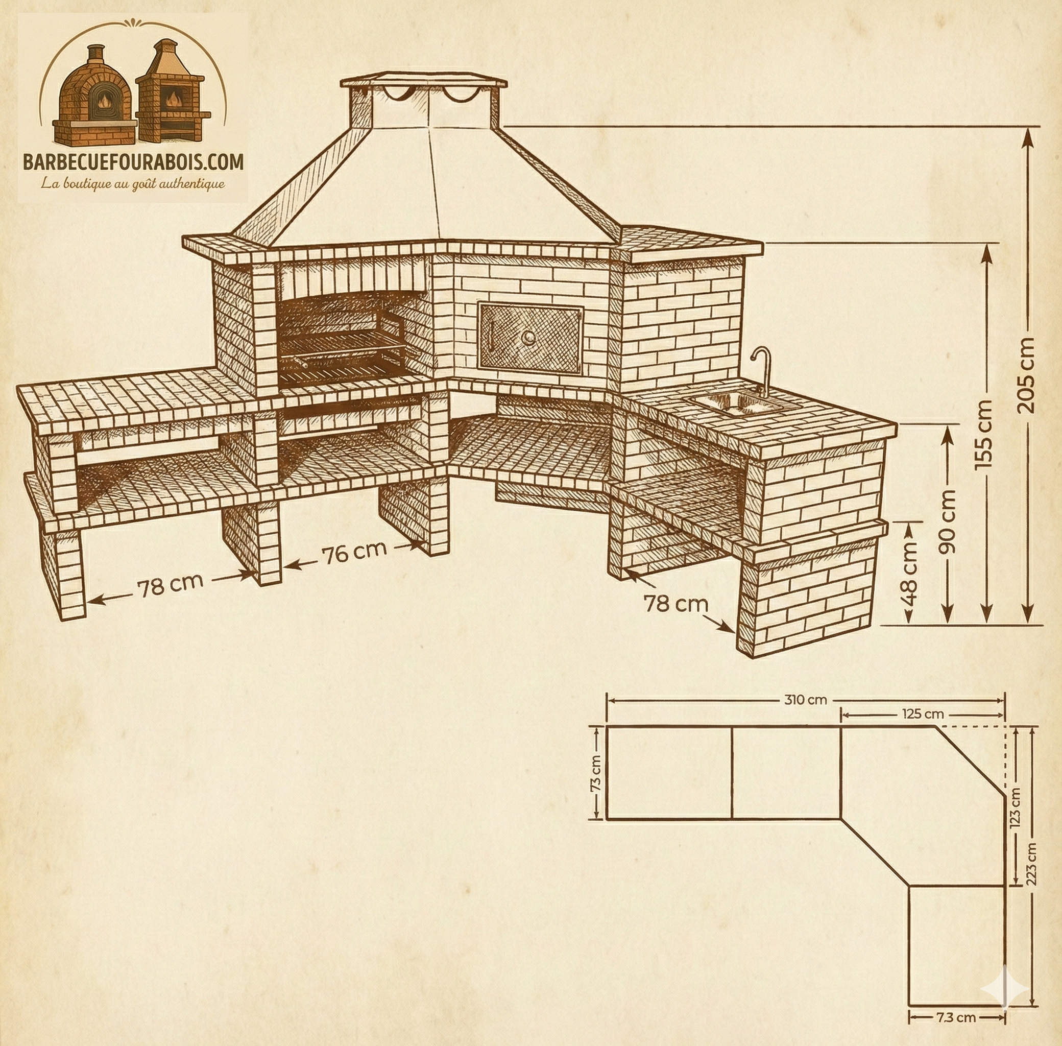 Brava 131 – Barbecue angolare in mattoni con forno e lavello