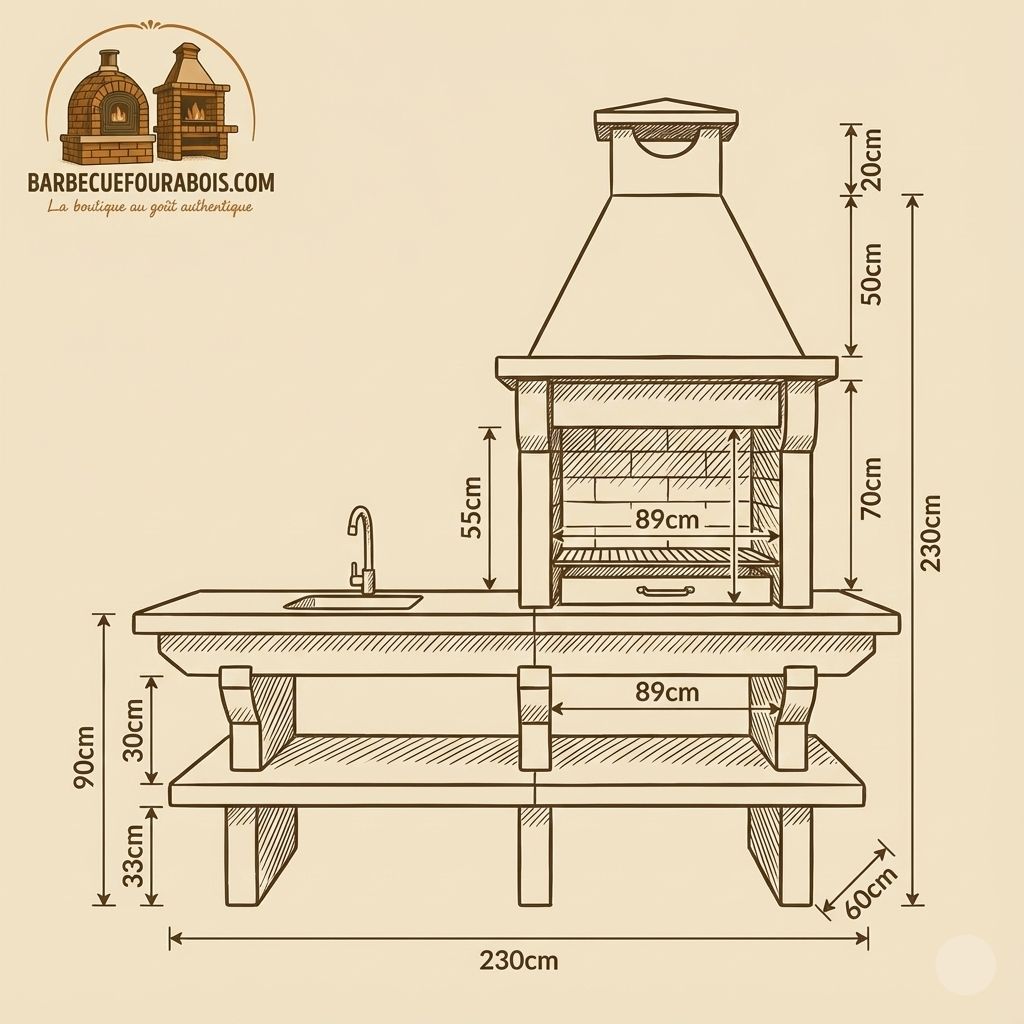 Pietra 042 – Barbecue in granito da 60 cm con piano di lavoro (lavello opzionale)