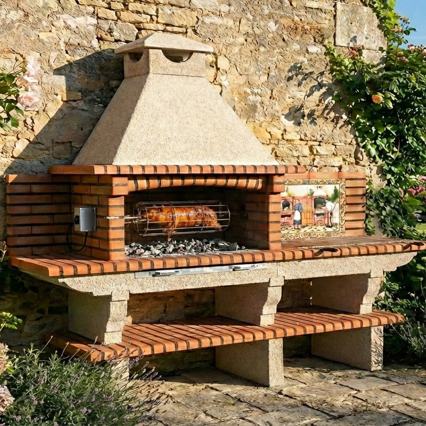 Girarrosto per maialino da latte in inox + motore elettrico (per barbecue Terracotto/Rustika/Nexa/Inoxa)