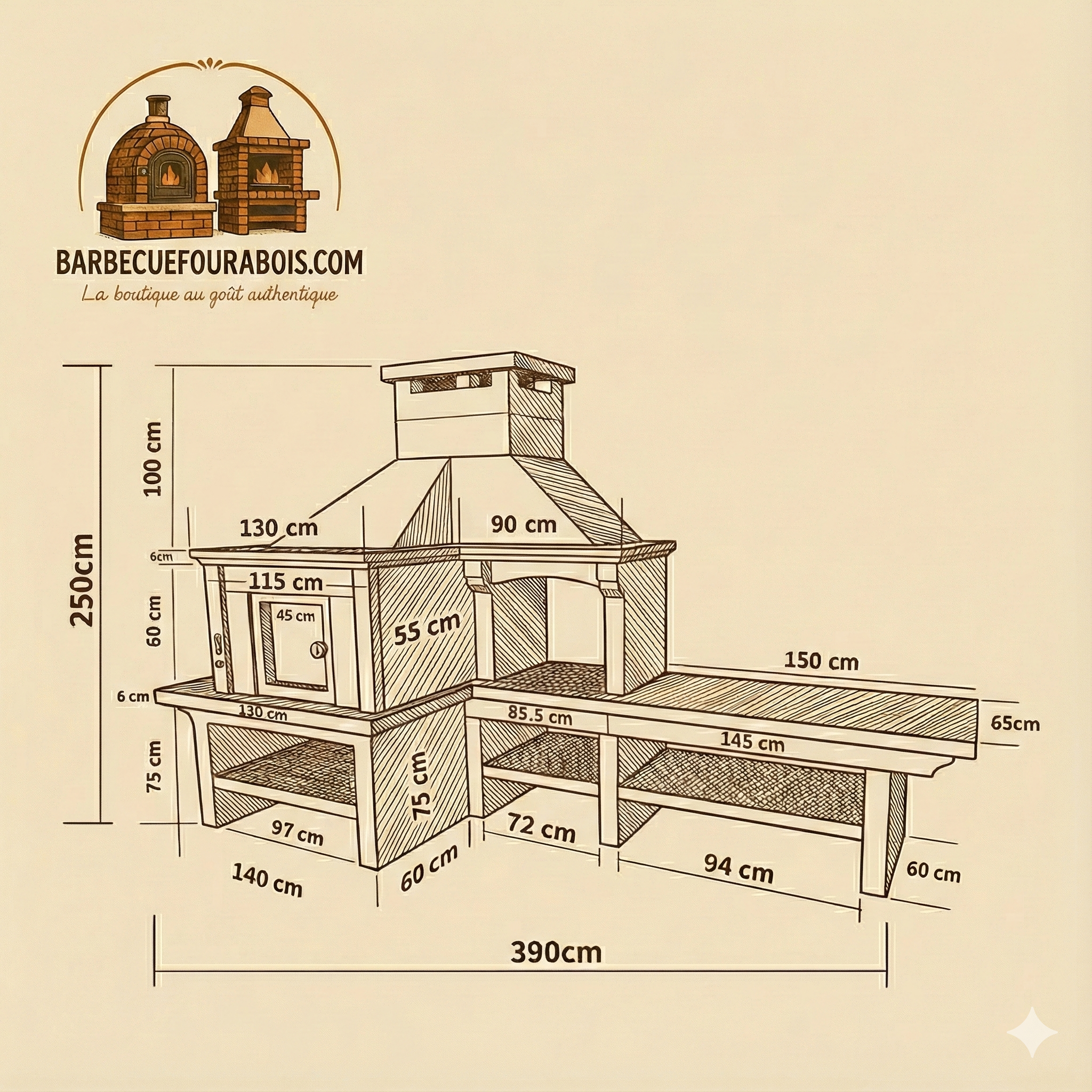 Granito 16 – Cucina da esterno in granito con forno e lavello (griglia da 70 cm)