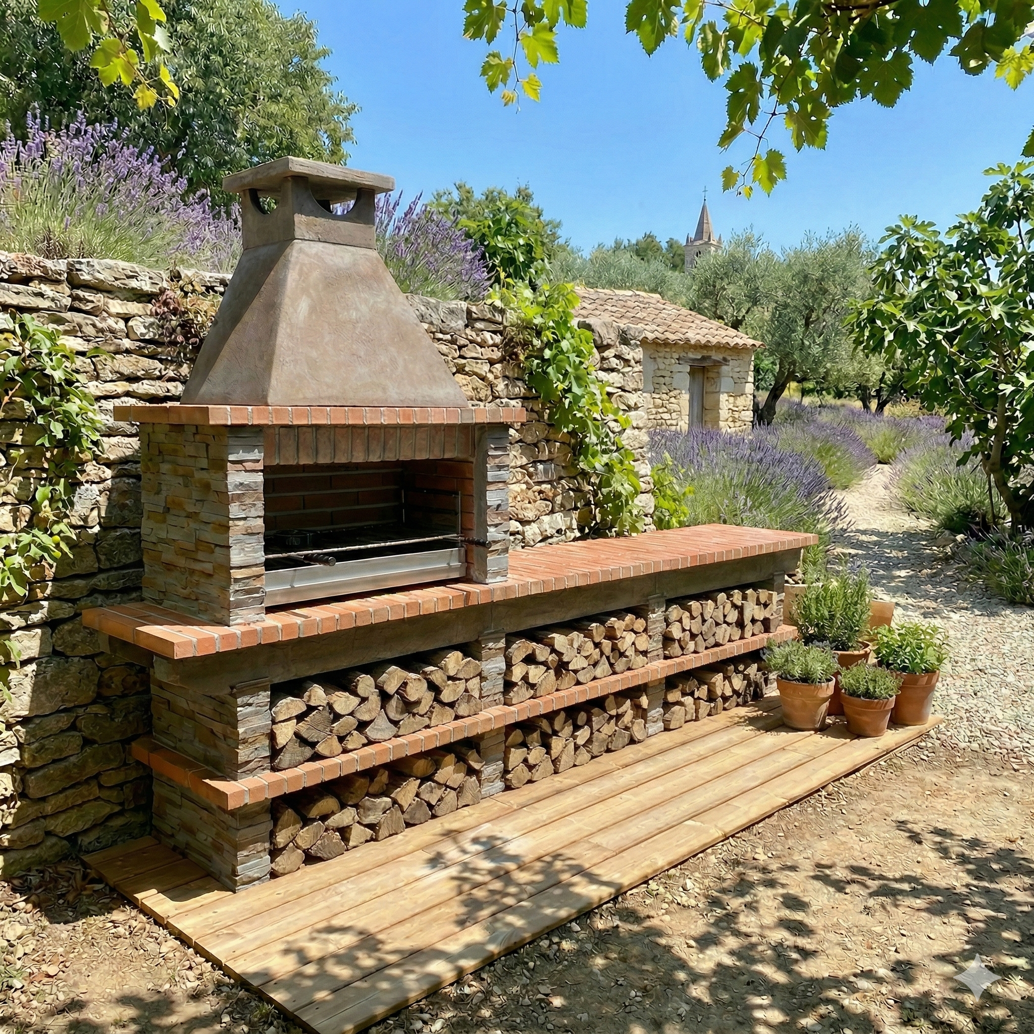 Basalto 480 – Barbecue in pietra ricostituita effetto ardesia con grande tavolo e piano di lavoro – Griglia da 80 cm (grigio o marrone) – Lavello in inox opzionale