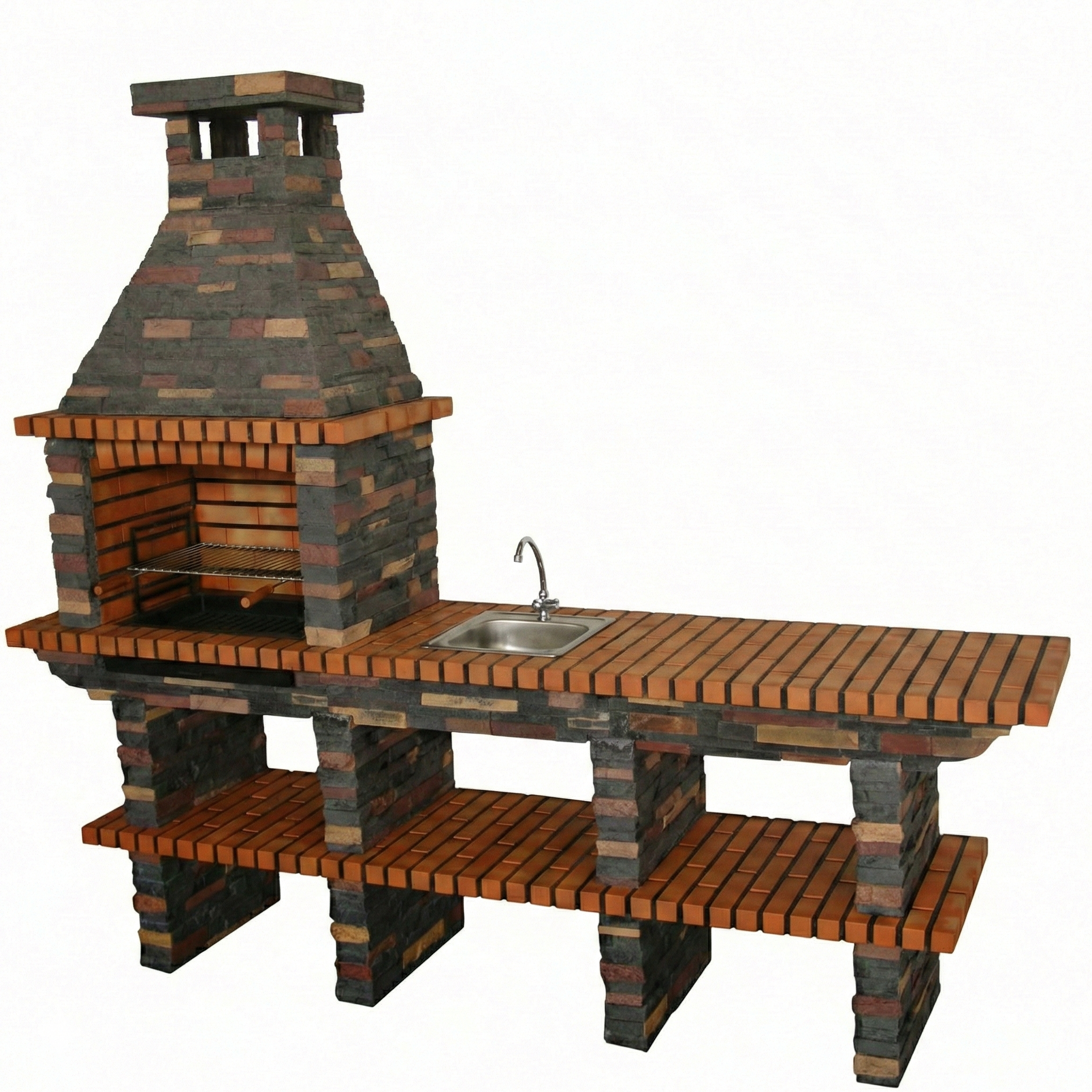Rustika 209 – Barbecue in pietra ricostituita con doppio piano di lavoro (lavello opzionale)