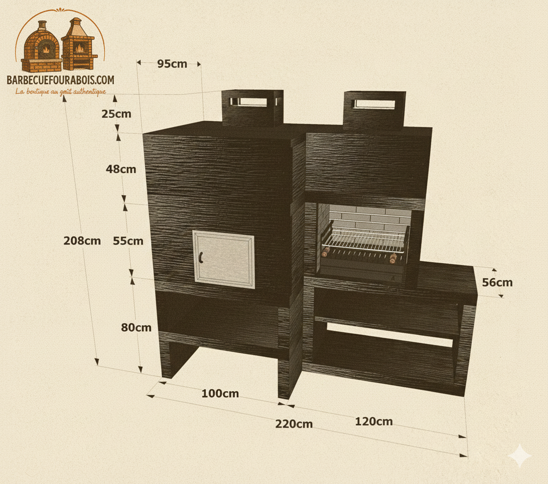 Linea 12F – Barbecue moderno modulare con forno Ø80 e griglia da 60 cm