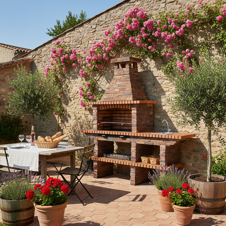 Rustika 208 – Barbecue in pietra ricostituita con piano di lavoro e griglia da 80×38 (lavello + rubinetto opzionali)