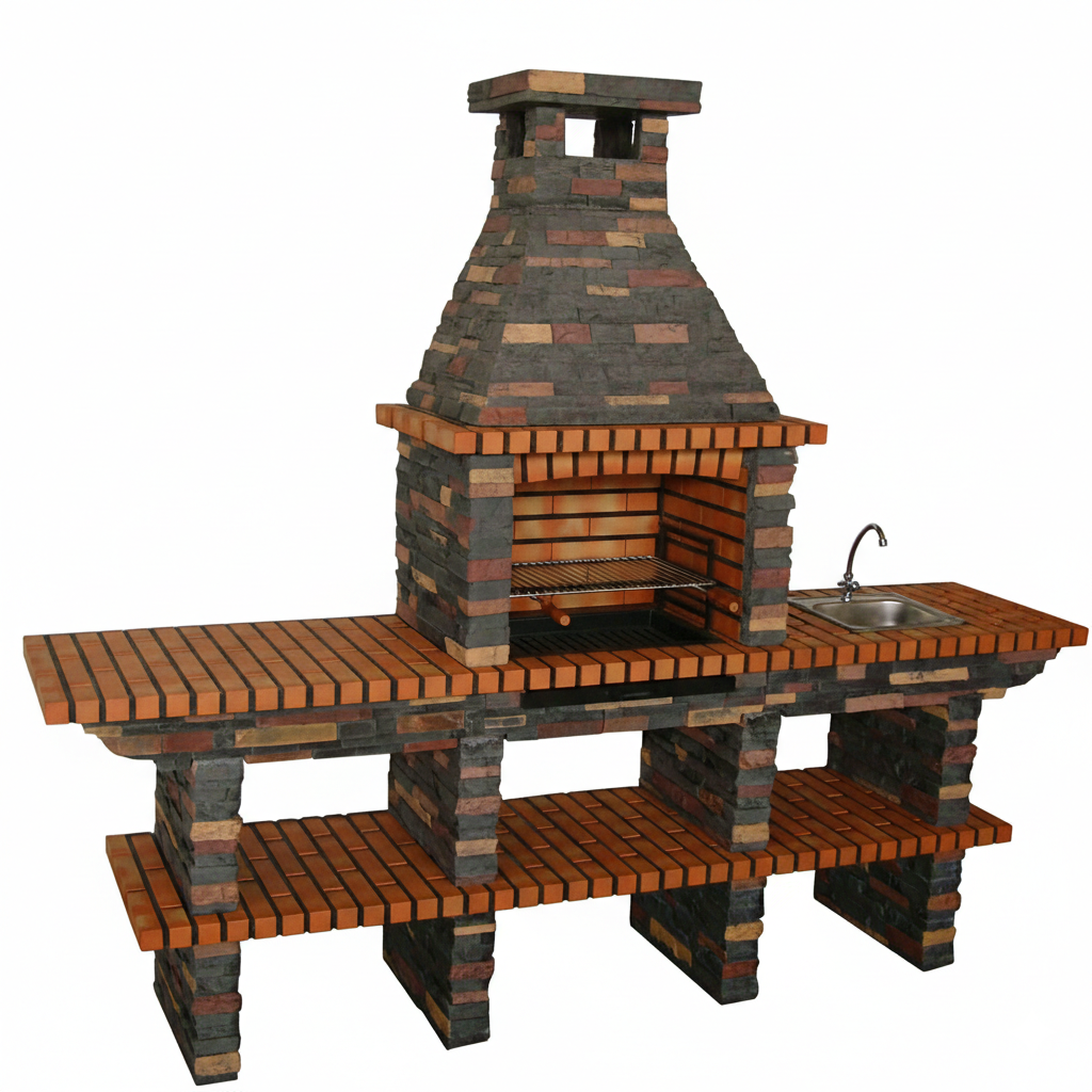 Rustika 209 – Barbecue in pietra ricostituita con doppio piano di lavoro (lavello opzionale)