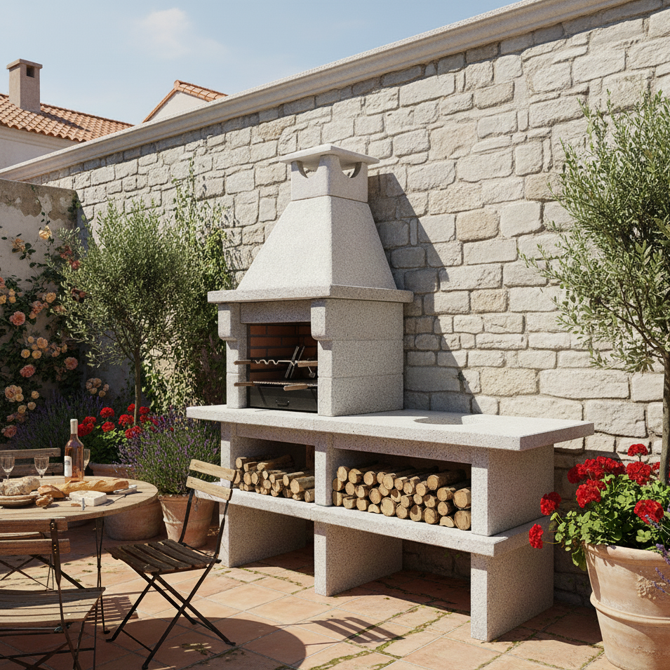 Pietra 054 – Cucina da esterno in granito da 60 cm con ampio piano laterale