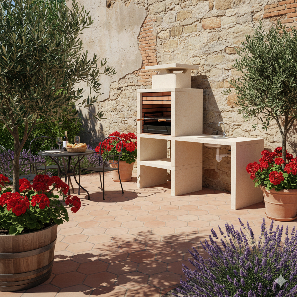 Nexa 609 – Barbecue moderno con lavello (lato a scelta) e griglia da 60×40 (acciaio inox opzionale)
