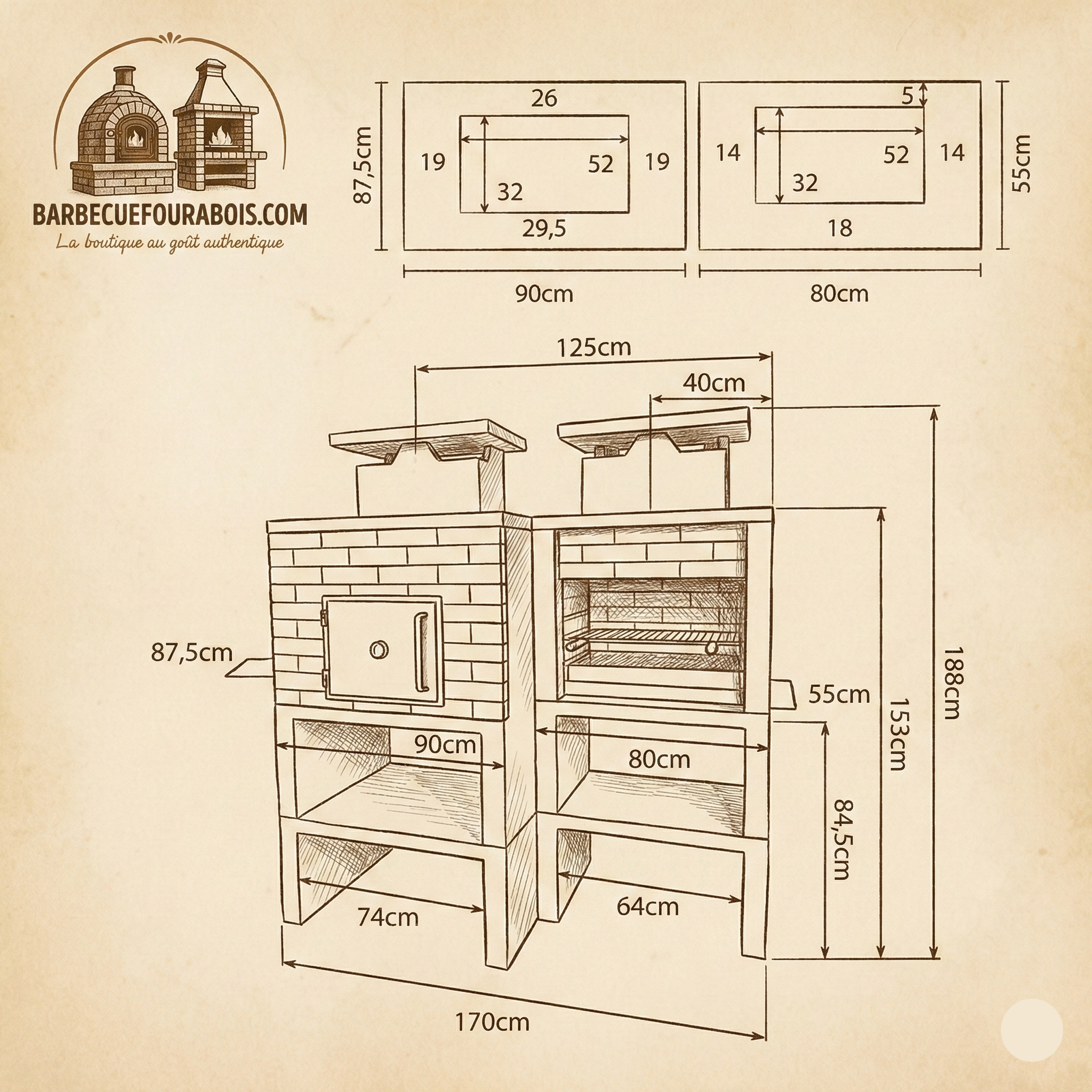Nexa 612 – Barbecue e forno Ø75 cm – griglia da 60×40 cm (mattoni grigi opzionali)