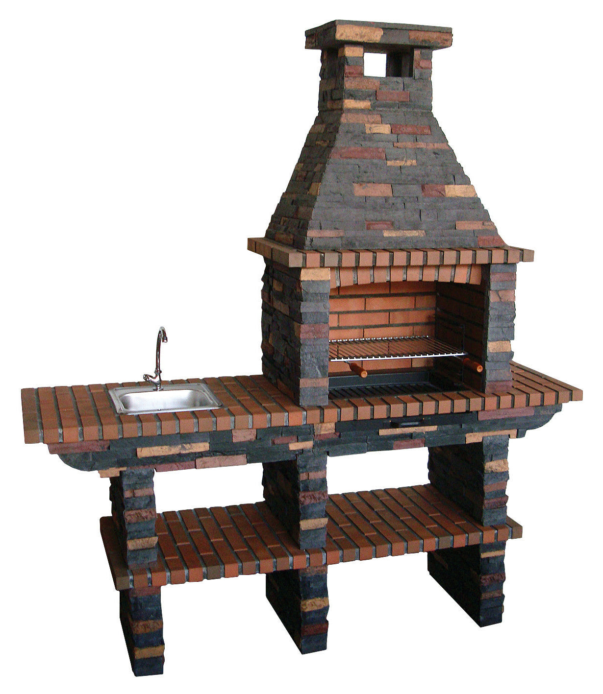 Rustika 207 – Barbecue in pietra ricostituita con piano di lavoro (lavello + rubinetto opzionali) – griglia da 60×38 cm