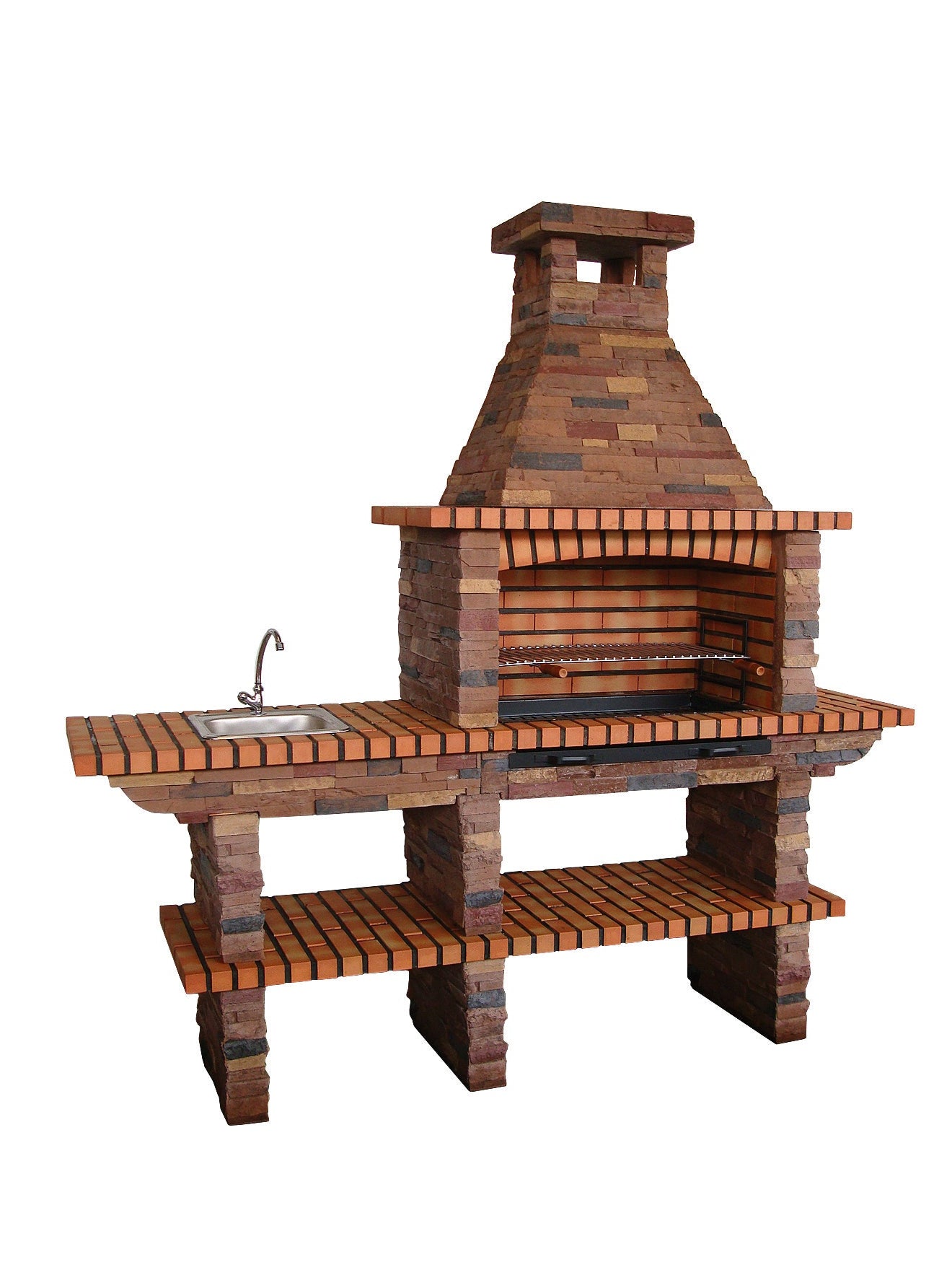 Rustika 208 – Barbecue in pietra ricostituita con piano di lavoro e griglia da 80×38 (lavello + rubinetto opzionali)