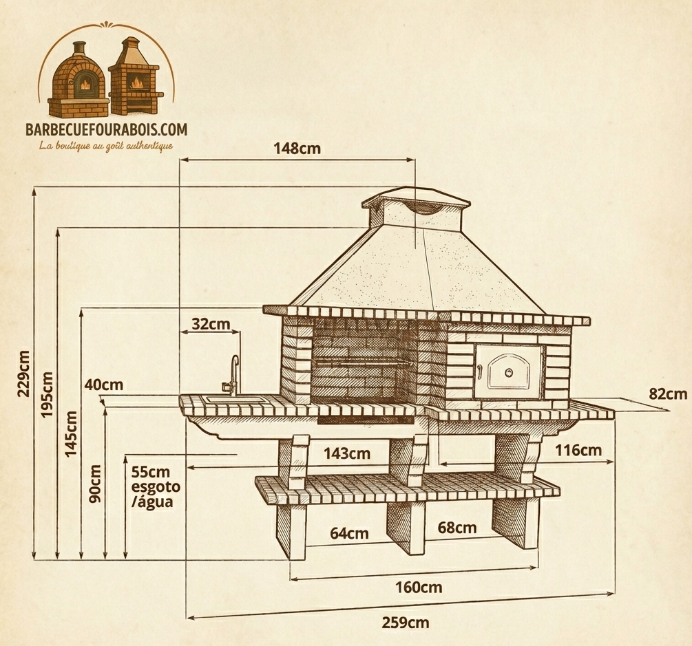 TerraCotto 142 – Barbecue in mattoni con forno a legna e lavello