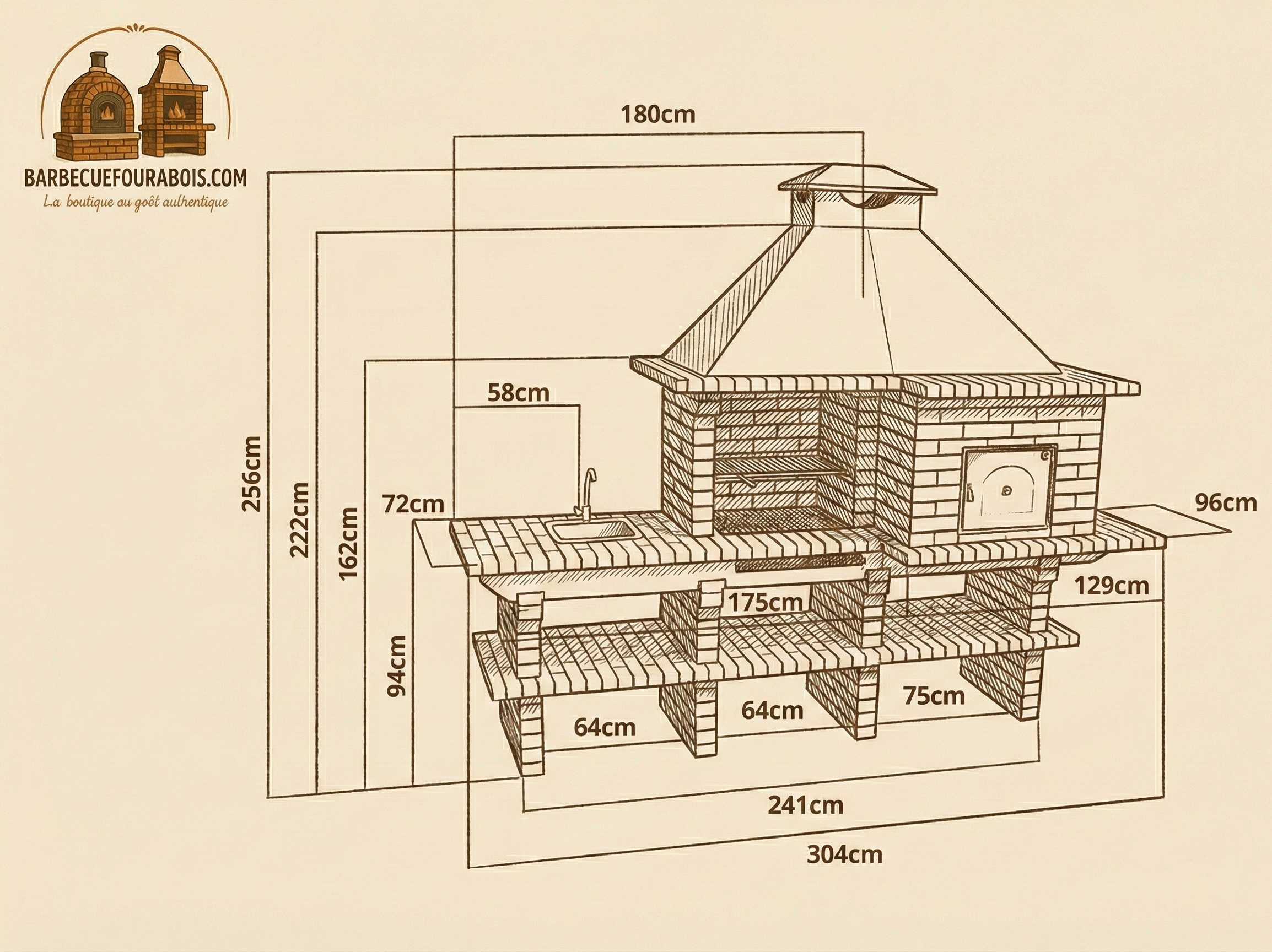 TerraCotto 145 – Barbecue in mattoni con forno e lavello