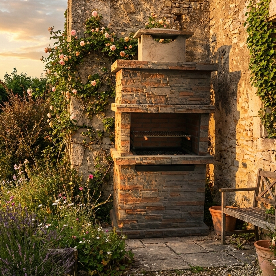 Barbecue in Pietra Ricostituita Rocca 470 – Design Massiccio e Rusticità Mediterranea
