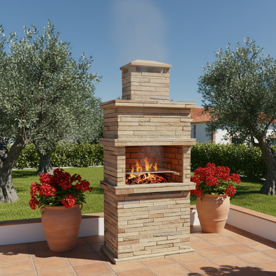 Barbecue in Pietra Ricostituita Rocca 470 – Design Massiccio e Rusticità Mediterranea