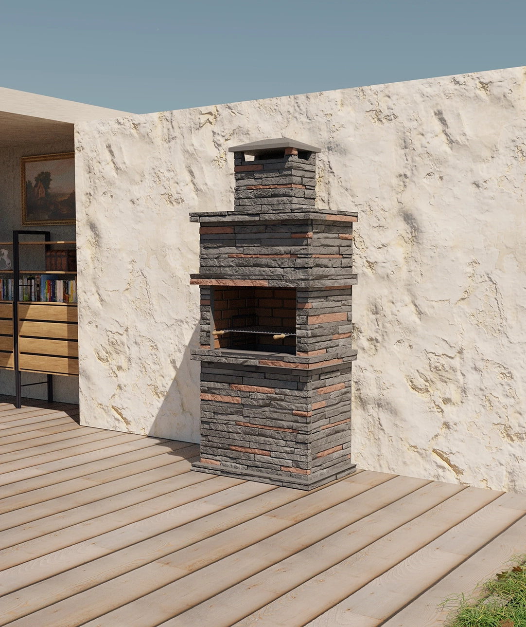 Barbecue in Pietra Ricostituita Rocca 470 – Design Massiccio e Rusticità Mediterranea