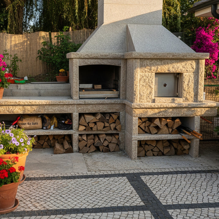 Granito 17 – Cucina da esterno in granito grezzo con forno e lavello (griglia da 70 cm)