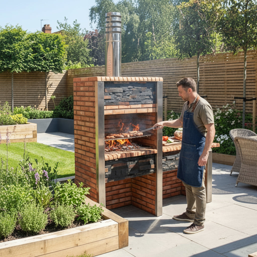 Inoxa 304 – Barbecue di lusso in pietra ricostituita con piano di lavoro – griglia da 80×38