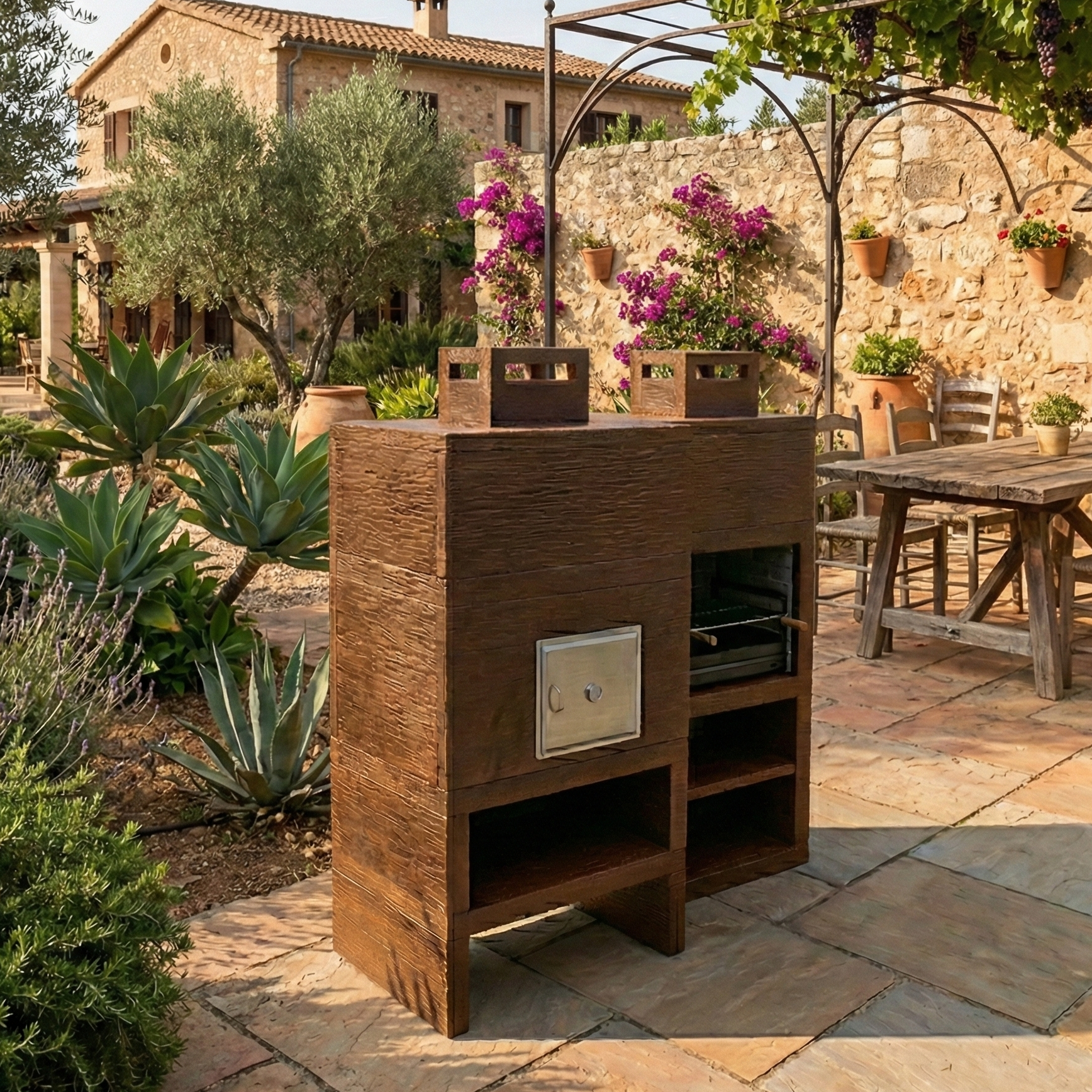 Linea 10F – Barbecue moderno + forno a legna Ø80 cm (griglia in acciaio da 60 cm inclusa)