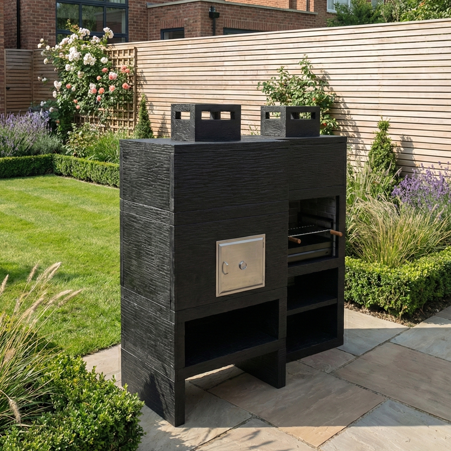Linea 10F – Barbecue moderno + forno a legna Ø80 cm (griglia in acciaio da 60 cm inclusa)