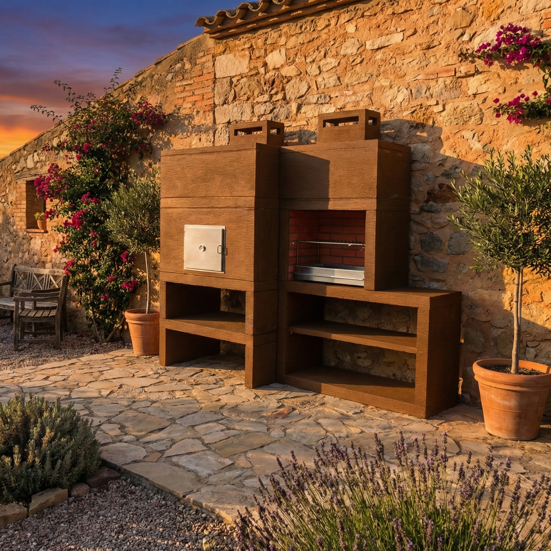 Linea 12F – Barbecue moderno modulare con forno Ø80 e griglia da 60 cm