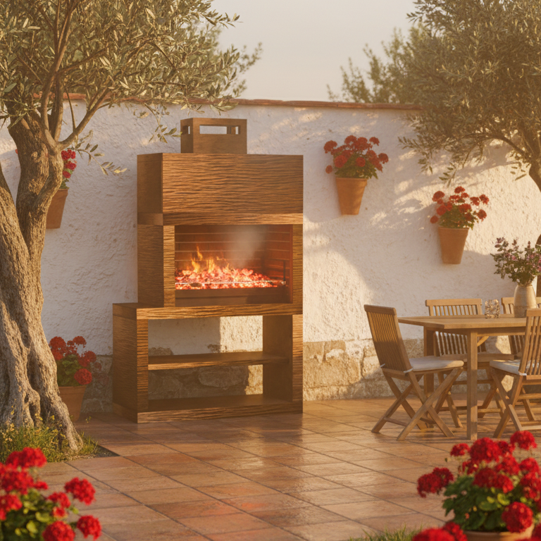 Linea 13 – Barbecue moderno con modulo laterale (4 colori) – griglia in acciaio da 80 cm inclusa
