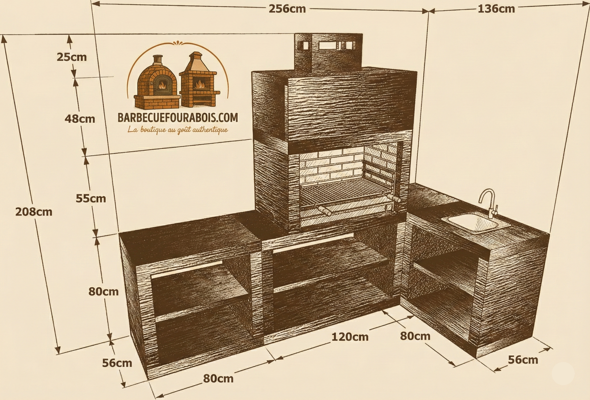 Linea 40 Angolo – Cucina da esterno moderna modulare (lavello opzionale) – griglia in acciaio da 80 cm
