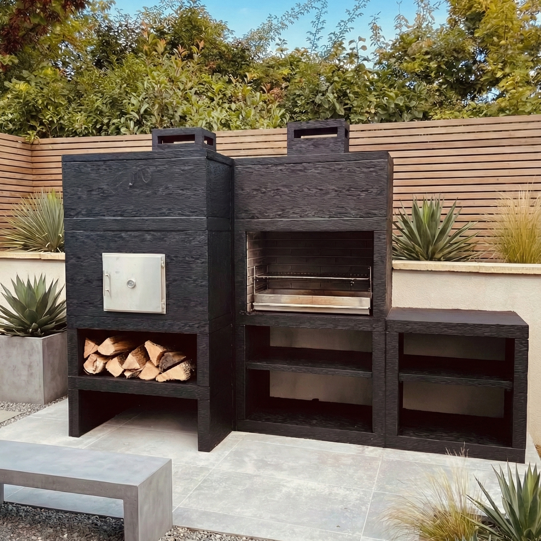 Linea 41F – Cucina da esterno modulare con forno Ø80 cm e lavello opzionale (80 cm)