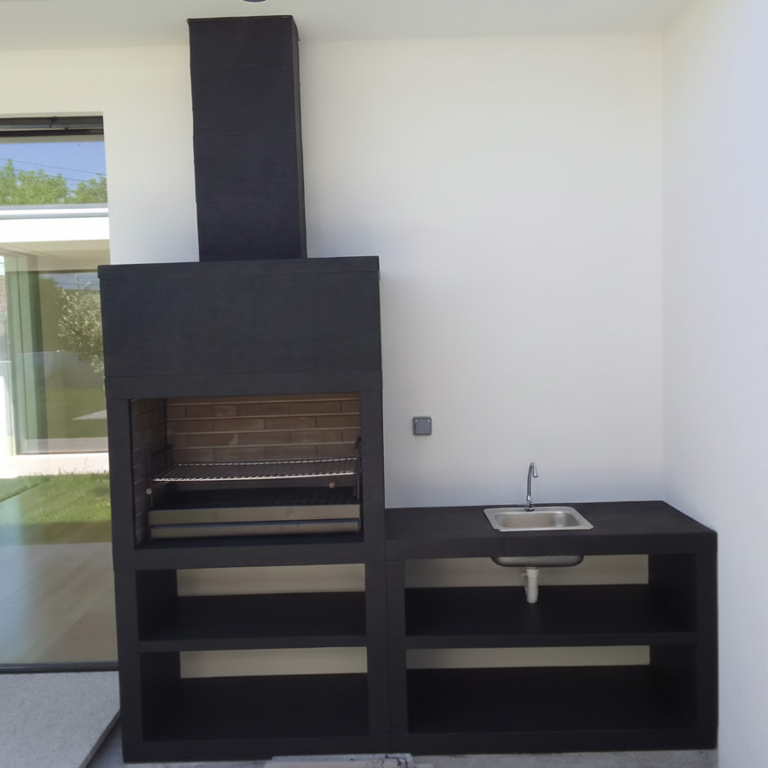 Linea 42 – Cucina da esterno moderna da 200 cm (4 colori) – griglia in acciaio da 80 cm, lavello opzionale