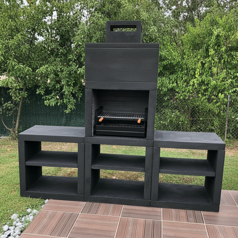 Linea 60 – Cucina da esterno moderna da 240 cm (2 moduli) – griglia in acciaio da 60 cm, lavello opzionale
