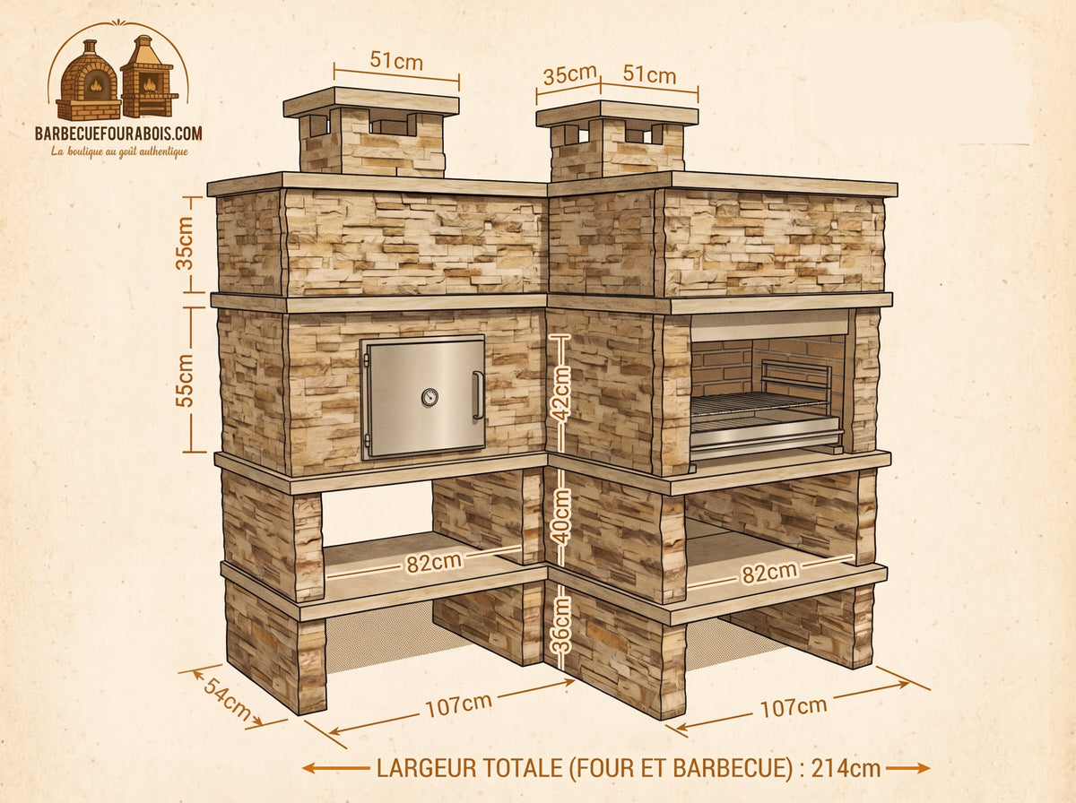 Montara 25 Four 90 – Slate-look stone barbecue with 80 cm grill and 90 cm wood-fired oven