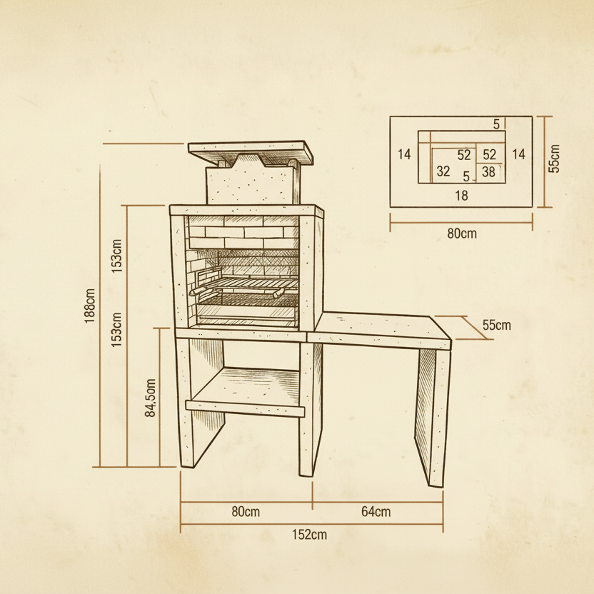 Nexa 607 – Barbecue moderno con piano di lavoro reversibile, griglia da 60×40 (mattoni grigi opzionali)