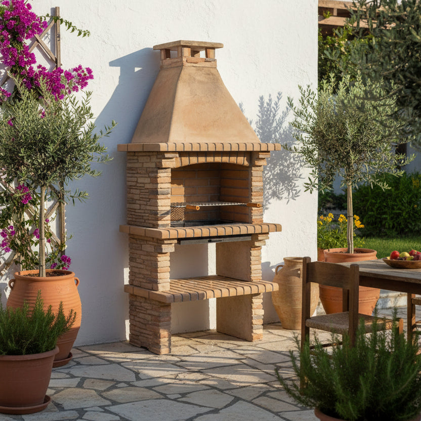 Barbecue Rivieira 400 in Pietra Ricostituita – Griglia Regolabile, Stile Mediterraneo