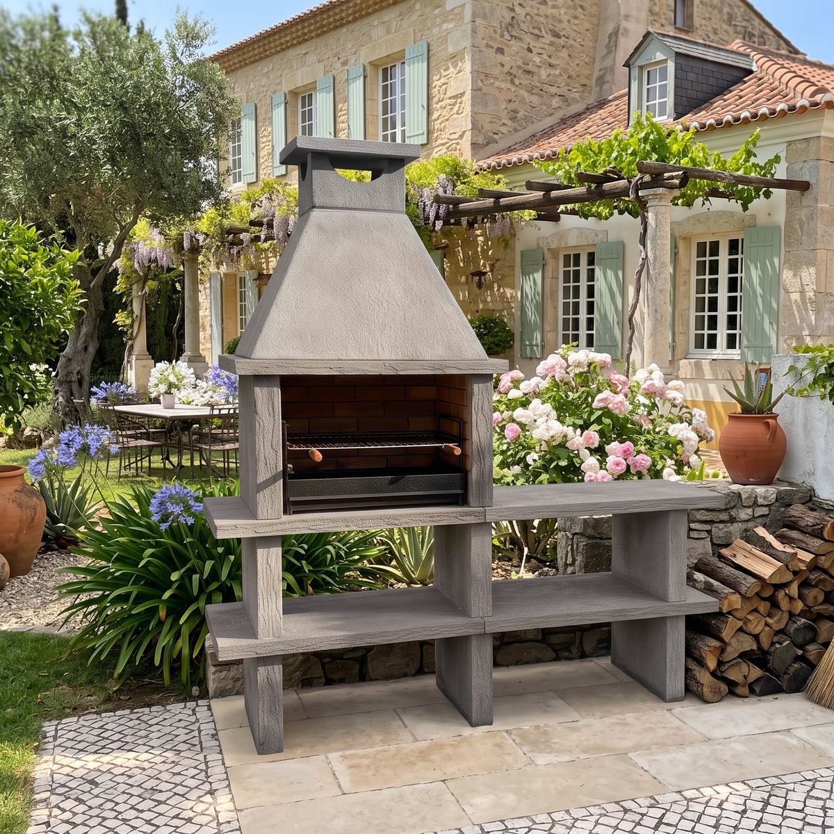 Terra 40 – Barbecue in pietra ricostituita con griglia da 60 cm e piano di lavoro (acciaio inox opzionale)