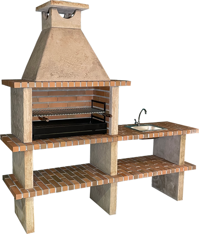 Terra 42 – Barbecue in pietra ricostituita con griglia da 80 cm e lavello a scelta