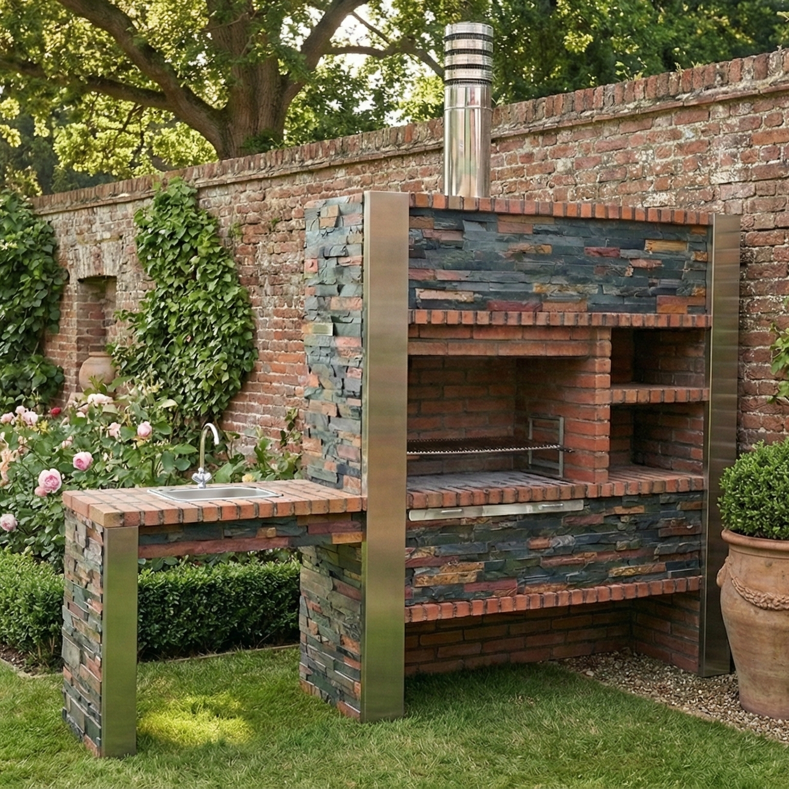 Inoxa 404 – Barbecue premium Serie 400 con piano di lavoro e vani portaoggetti (lavello + rubinetto opzionali)