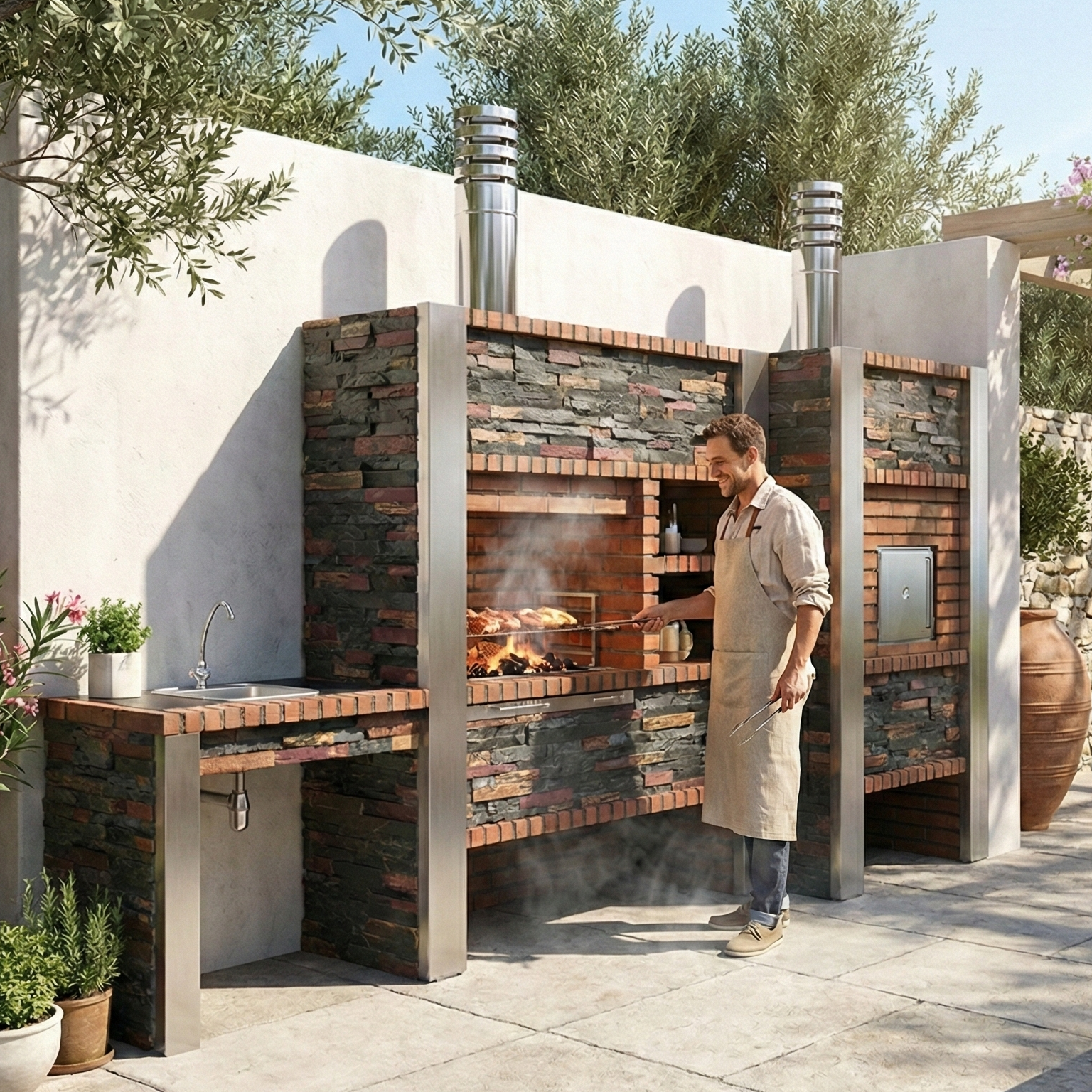Inoxa 409 – Cucina da esterno premium modulare con forno Ø75 cm, griglia inox 80×38 e piano di lavoro (lavello opzionale)