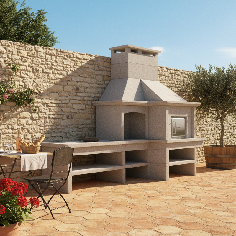 Granito 16 – Cucina da esterno in granito con forno e lavello (griglia da 70 cm)