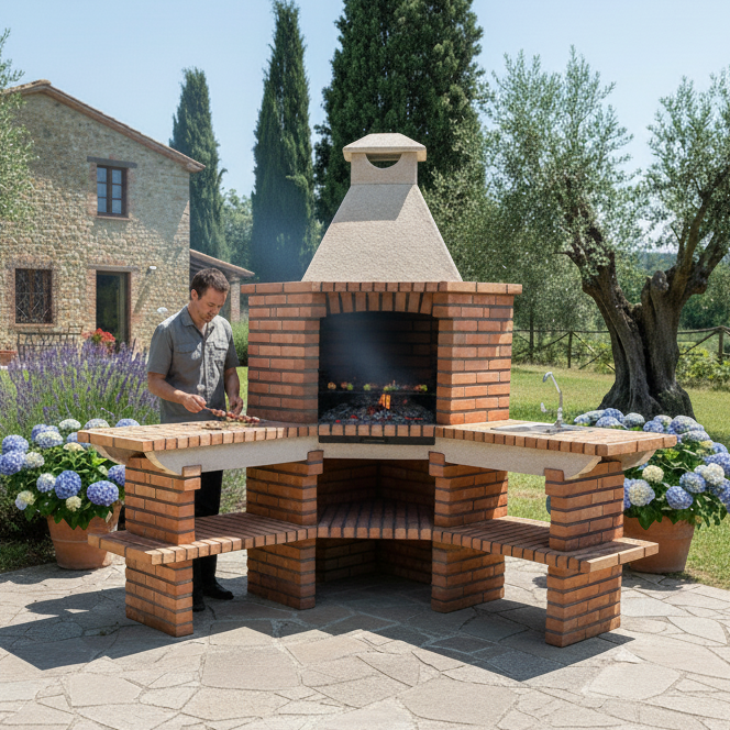 Barbecue angolare TerraCotto 152 – Ampio focolare e lavello in acciaio inox