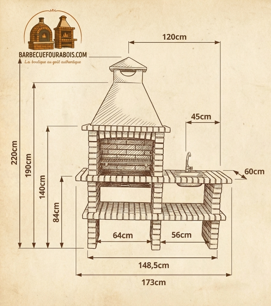 Barbecue in mattoni TerraCotto 141 – Con modulo lavello indipendente