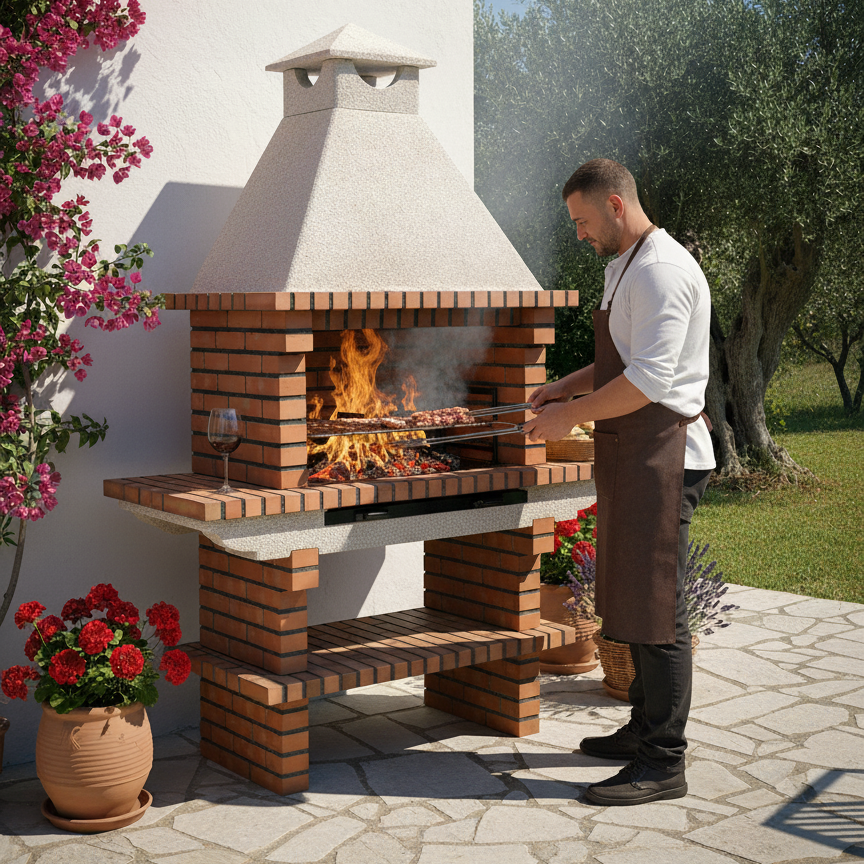Barbecue in Mattoni TerraCotto 116 – Doppio Ripiano Laterale
