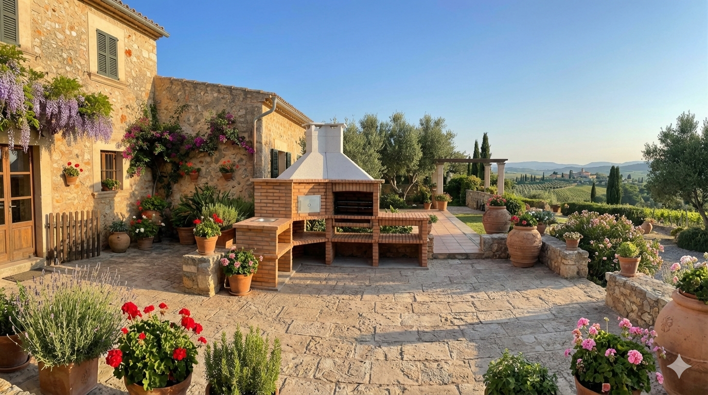 Brava 131 – Barbecue angolare in mattoni con forno e lavello