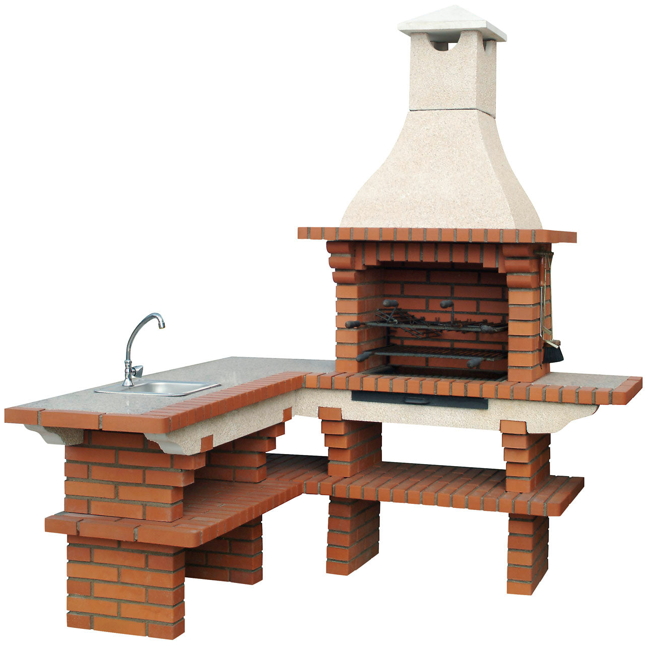 Calabria 700 ad angolo: barbecue in mattoni e pietra ricostituita 190×190 cm – lavello opzionale