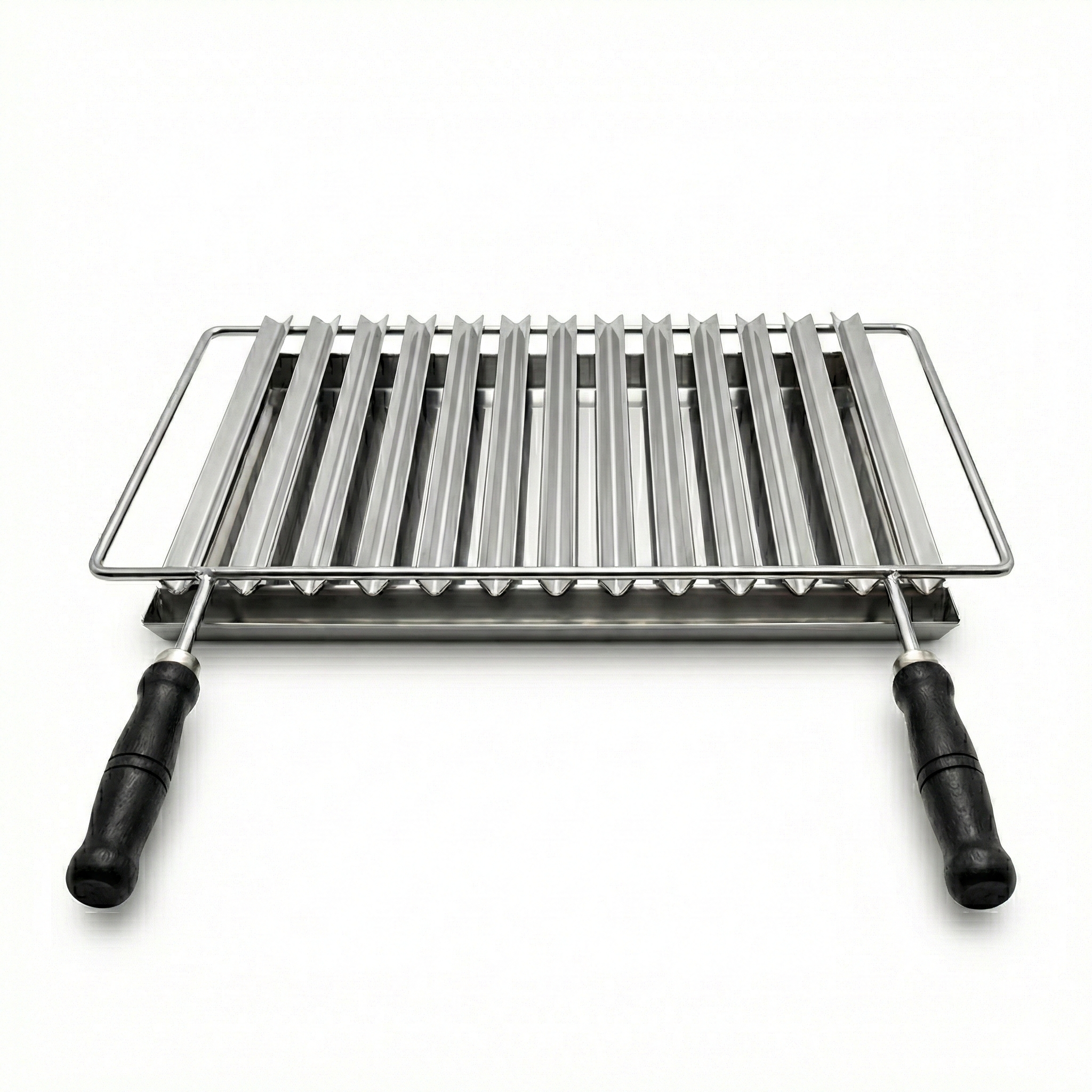 Griglia argentina inox – Canaline a V + vaschetta raccogli-grasso (diverse misure)