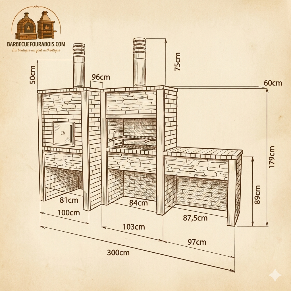 Inoxa 307 – Cucina da esterno premium in pietra ricostituita con forno Ø75 cm + barbecue 80×38 e piano in gres