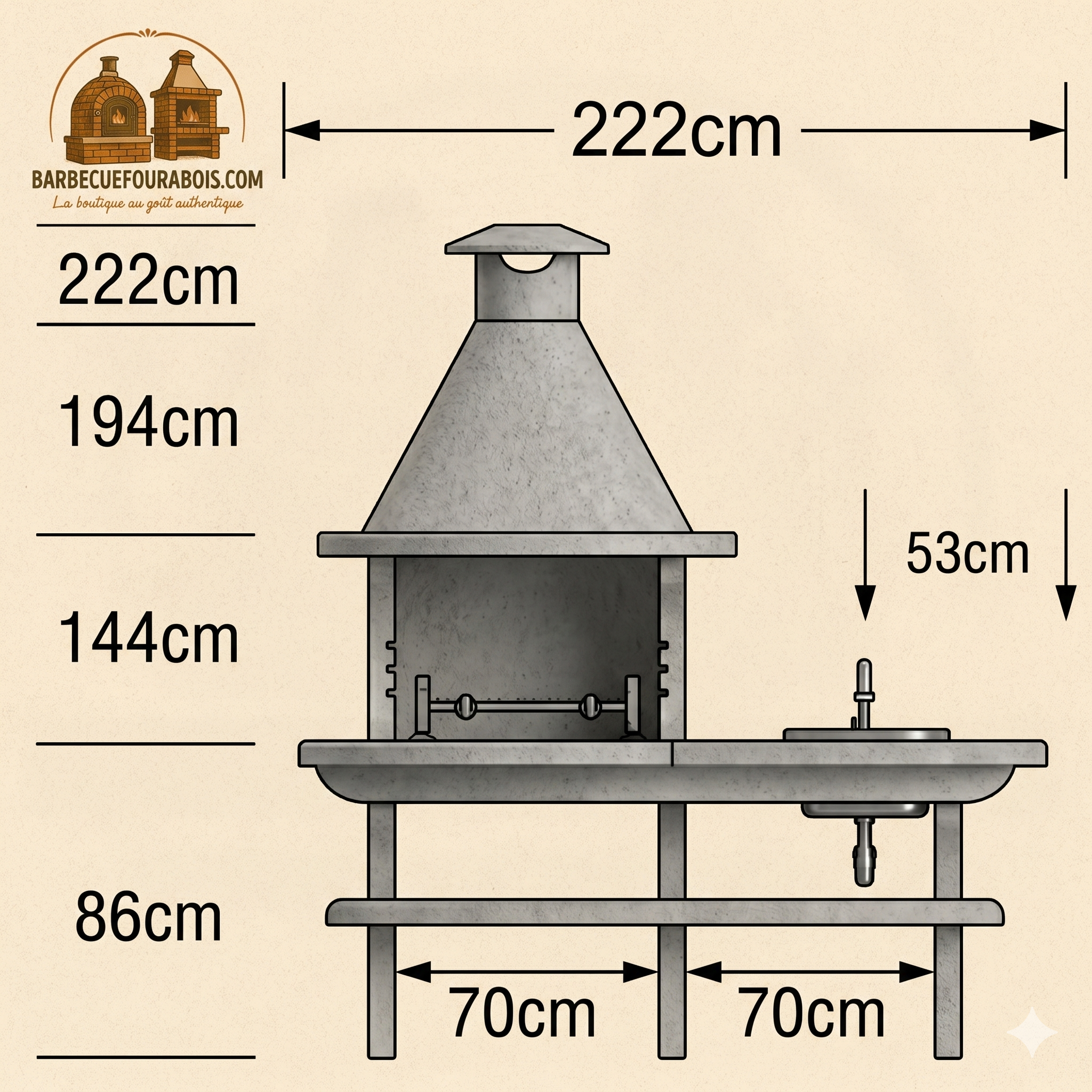 Basalto 360 – Barbecue in pietra ricostituita effetto ardesia con lavello e rubinetto in inox – Griglia da 60 cm (grigio o marrone)