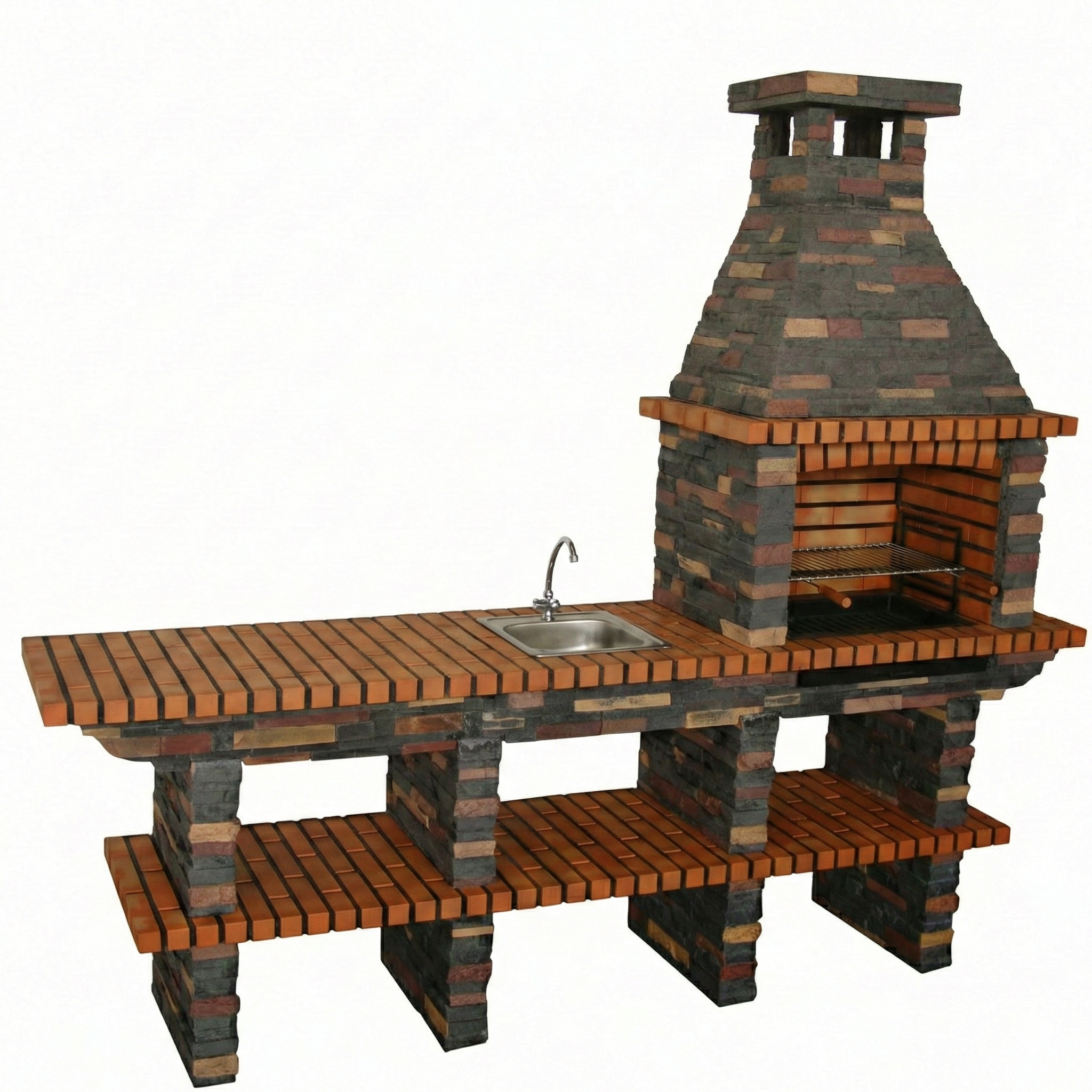 Rustika 209 – Barbecue in pietra ricostituita con doppio piano di lavoro (lavello opzionale)