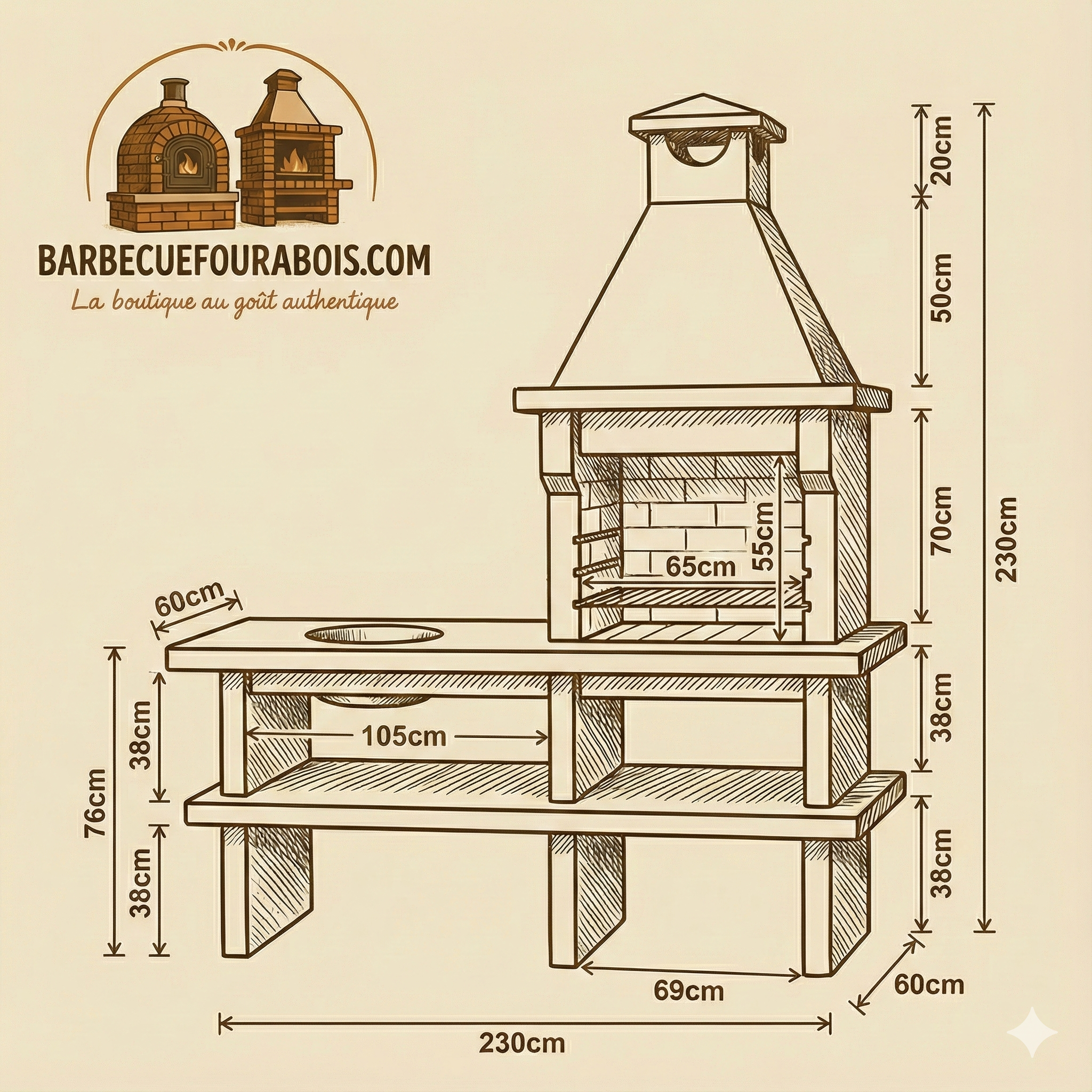 Pietra 054 – Cucina da esterno in granito da 60 cm con ampio piano laterale